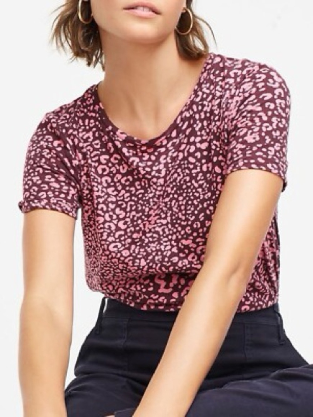 J. Crew Pink and Black Leopard Print Short Sleeve Top
